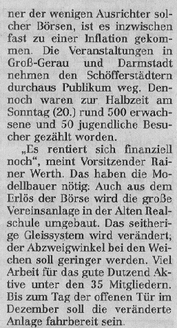 Fortsetzung des Zeitungsartikels über Besucherzahlen und den Umbau der Vereinsanlage